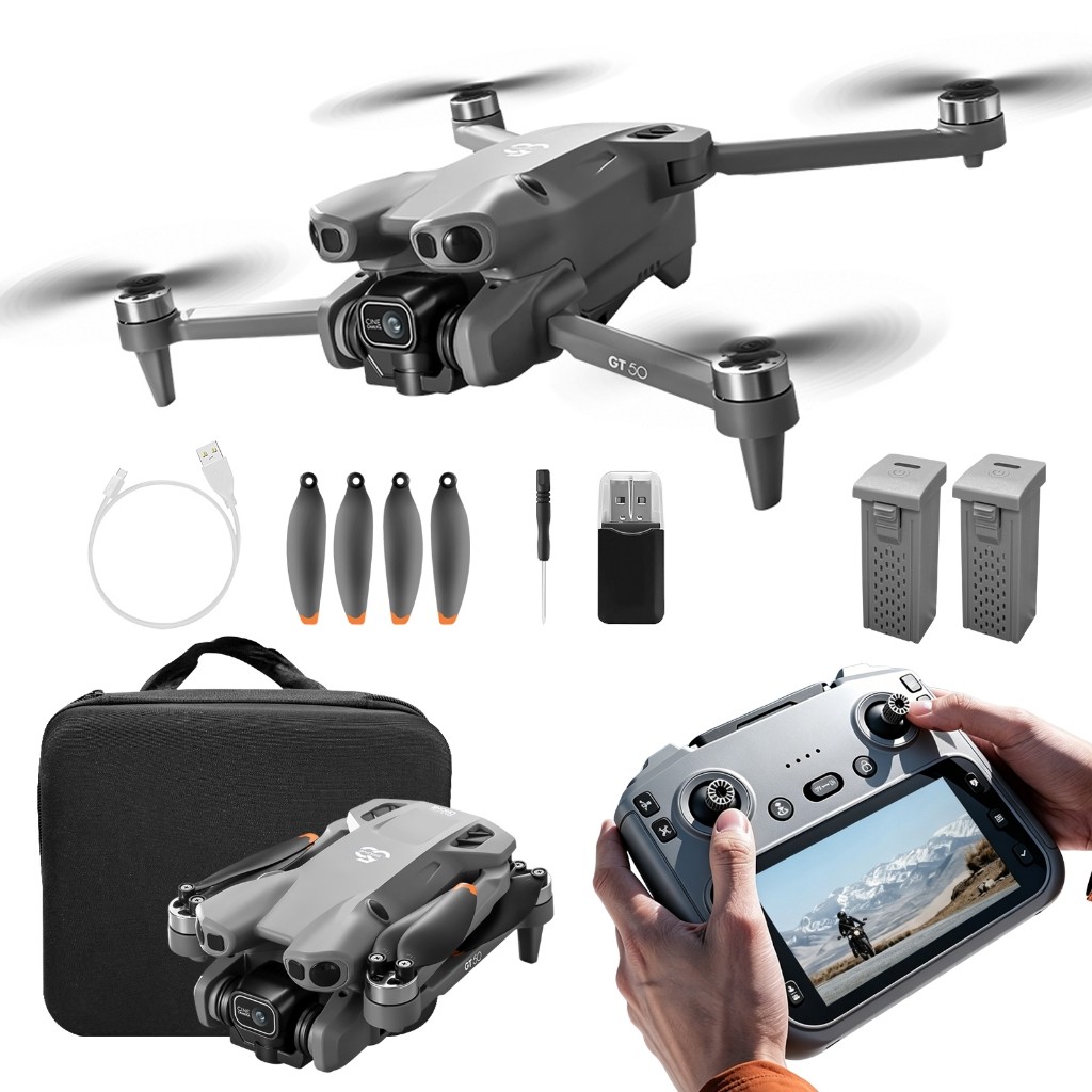 Drone GT50 com Câmera 4K HD, Motor Sem Escova, Controle com Tela 5,64 Polegadas e 2 Baterias