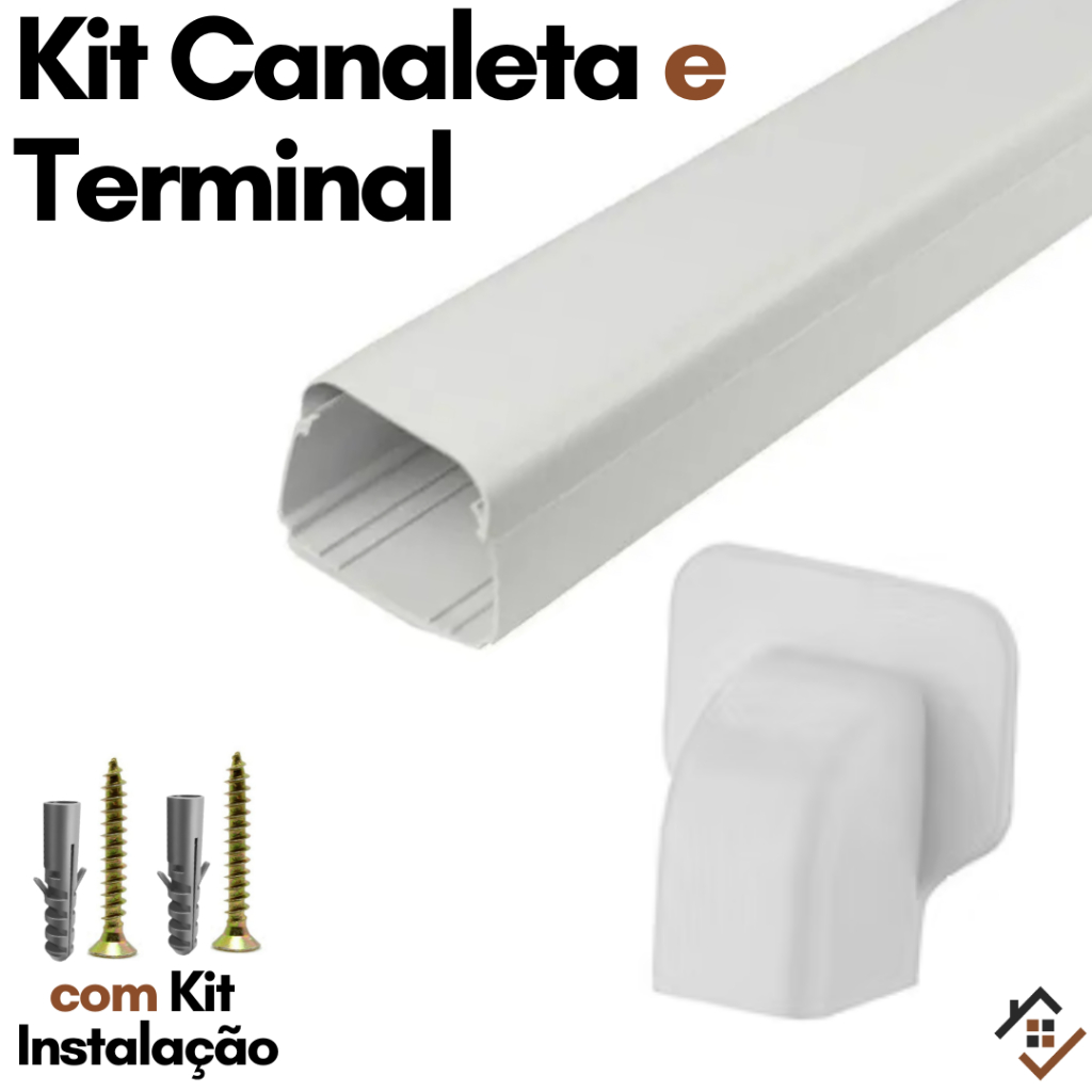 Kit Canaleta CB 30 60 80 e Terminal Parede Acabamento Para Ar condicionado Split Curva Cotovelo 1m