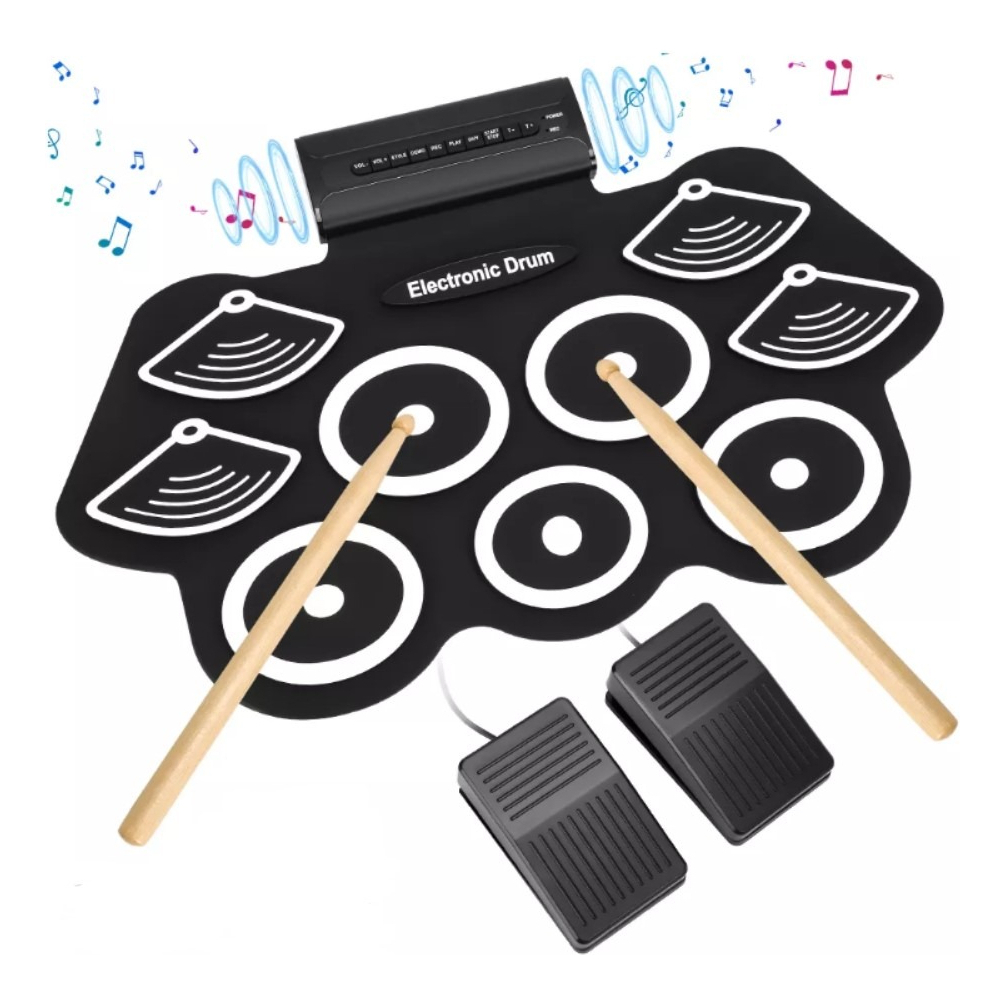 Bateria Eletrônica Dobravel Rolls Up 9+1 c. Sistema de Gravação Entrada p. Fones Saída de Som Dupla T&L + Fone Brinde