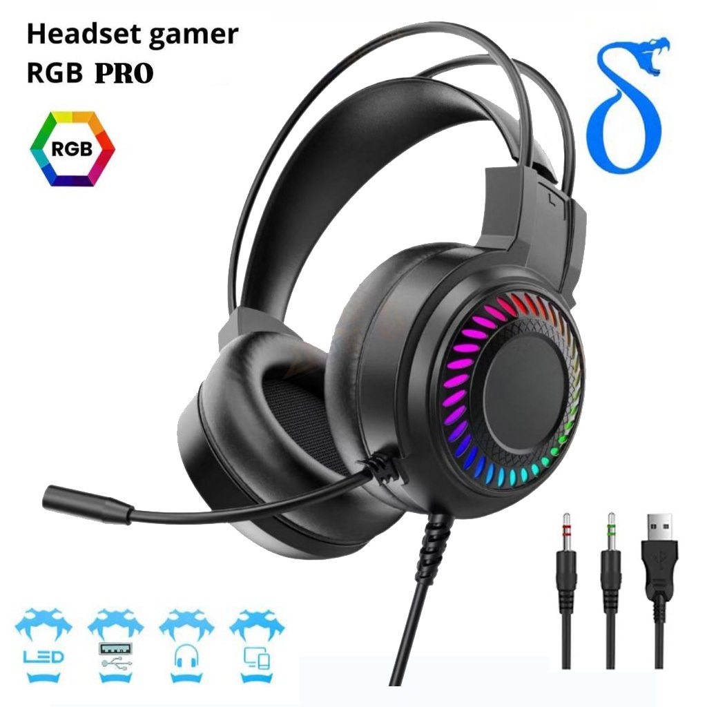 Headset Gamer RGB F5132 com Microfone, Som Surround, Luz LED, Conforto e Alta Qualidade – Ideal para PC, PS4, Xbox