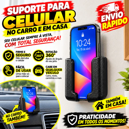 Suporte para Celular Ajustável Apoio de Smartphone Universal para Mesa Carro e Escritório