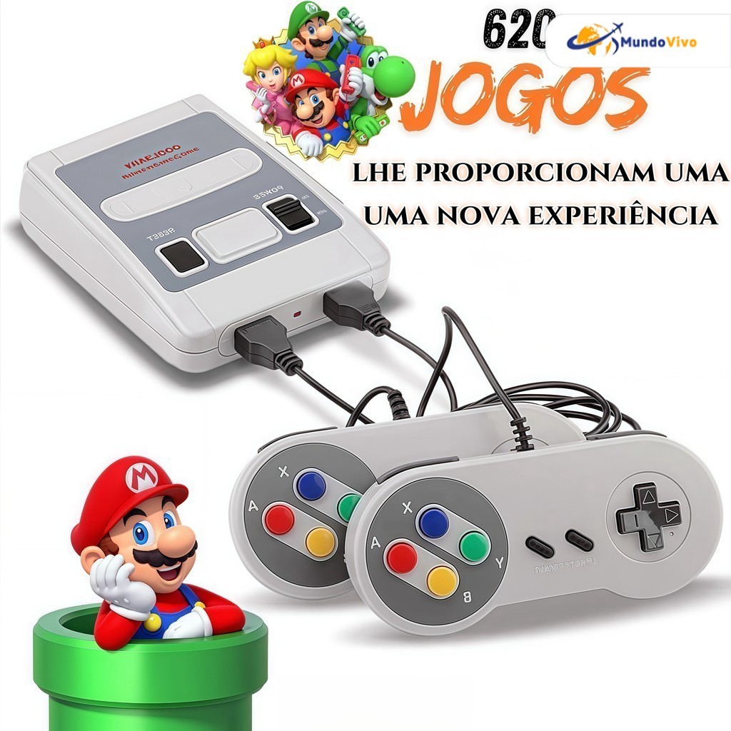 Mini Console de Videogame Retrô com 620 Jogos e 2 Controles de 8 Bits