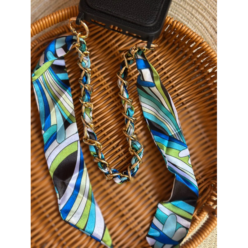 Corrente de Alça com Lenço 1.15cm de Seda Bolsa & Celular, Ombro em Metal, acessório para Bolsa e Celular, elegante