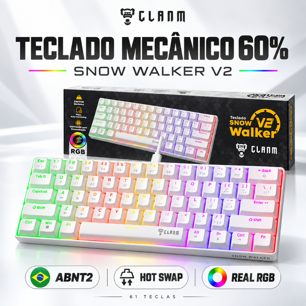 Teclado Mecânico Gamer 60% Snow Walker V2 Branco