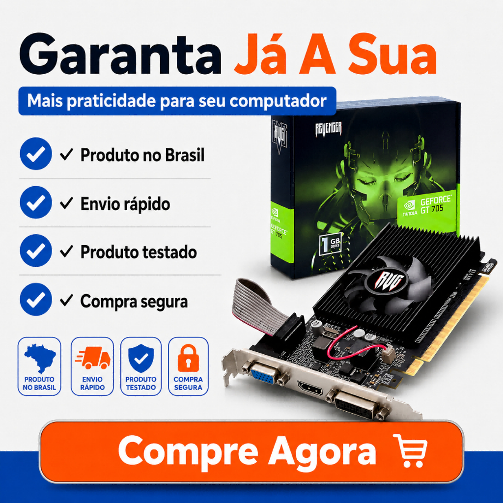 Placa De Vídeo GT 705 2GB DDR3 HDMI VGA DVI Para Desktop PCI-E Placa De Vídeo GT 705 2GB DDR3 HDMI VGA DVI Para Desktop PCI-E
