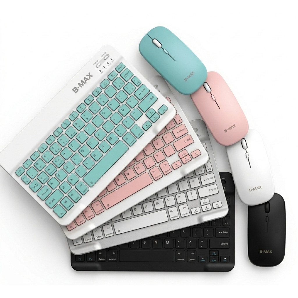 Kit Teclado e Mouse Sem Fio Bluetooth Colorido Compatível com Android iOS e Windows