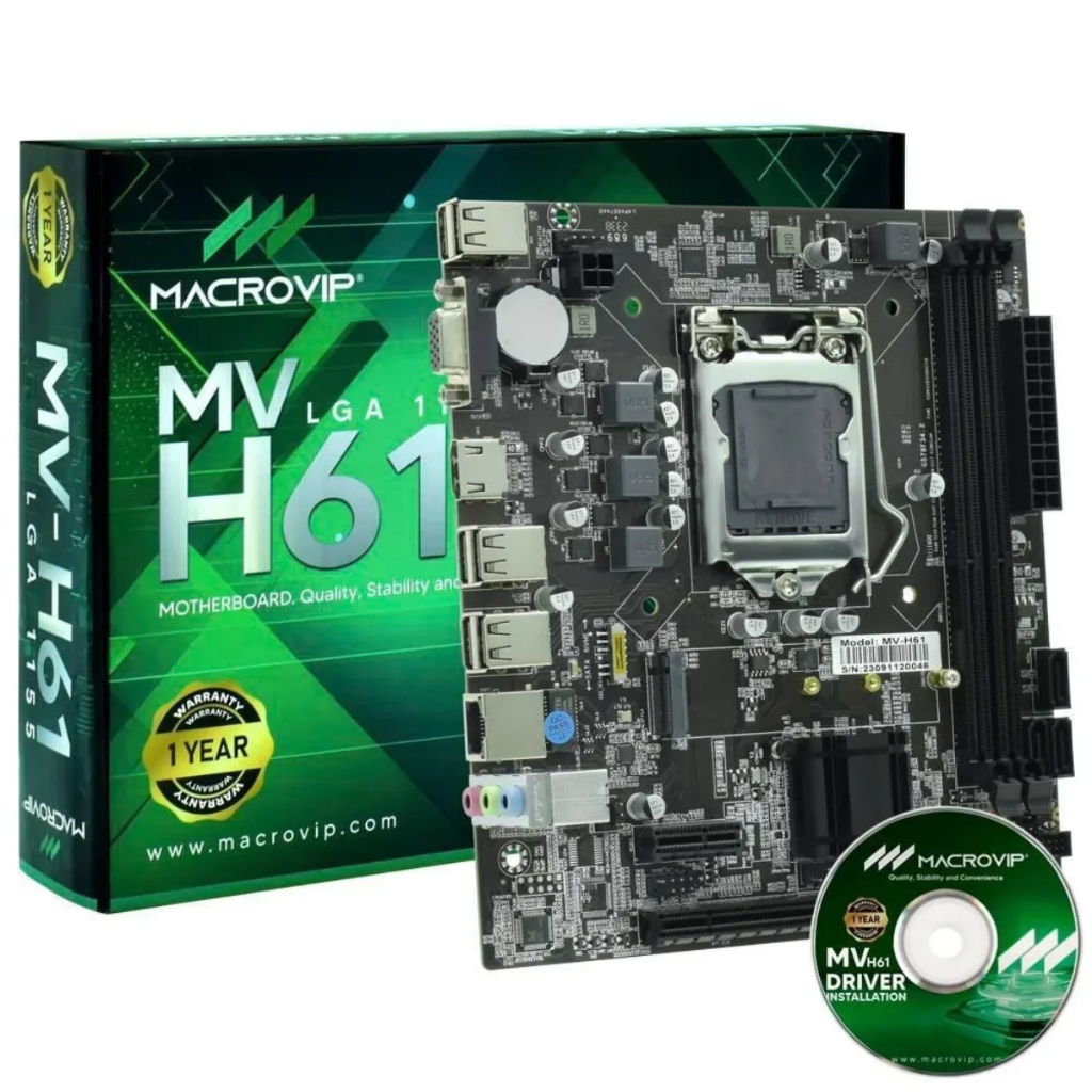Placa Mãe Macrovip MV-H61 LGA1155 DDR3 - Chipset H61 com M.2, 3x SATA e Micro-ATX - Upgrade para PC
