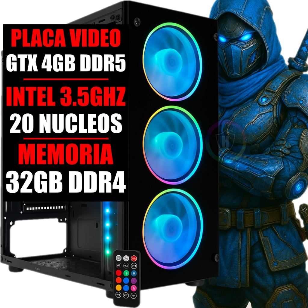 PC Gamer RGB Intel Xeon 24 Núcleos / Placa Video GTX 4GB DDR5 / 32GB RAM DDR4 / SSD 480GB