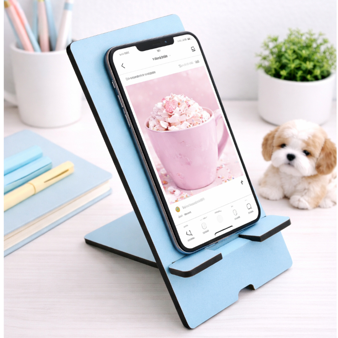 Porta Celular Suporte Celular Mesa Cachorrinho Azul Mdf