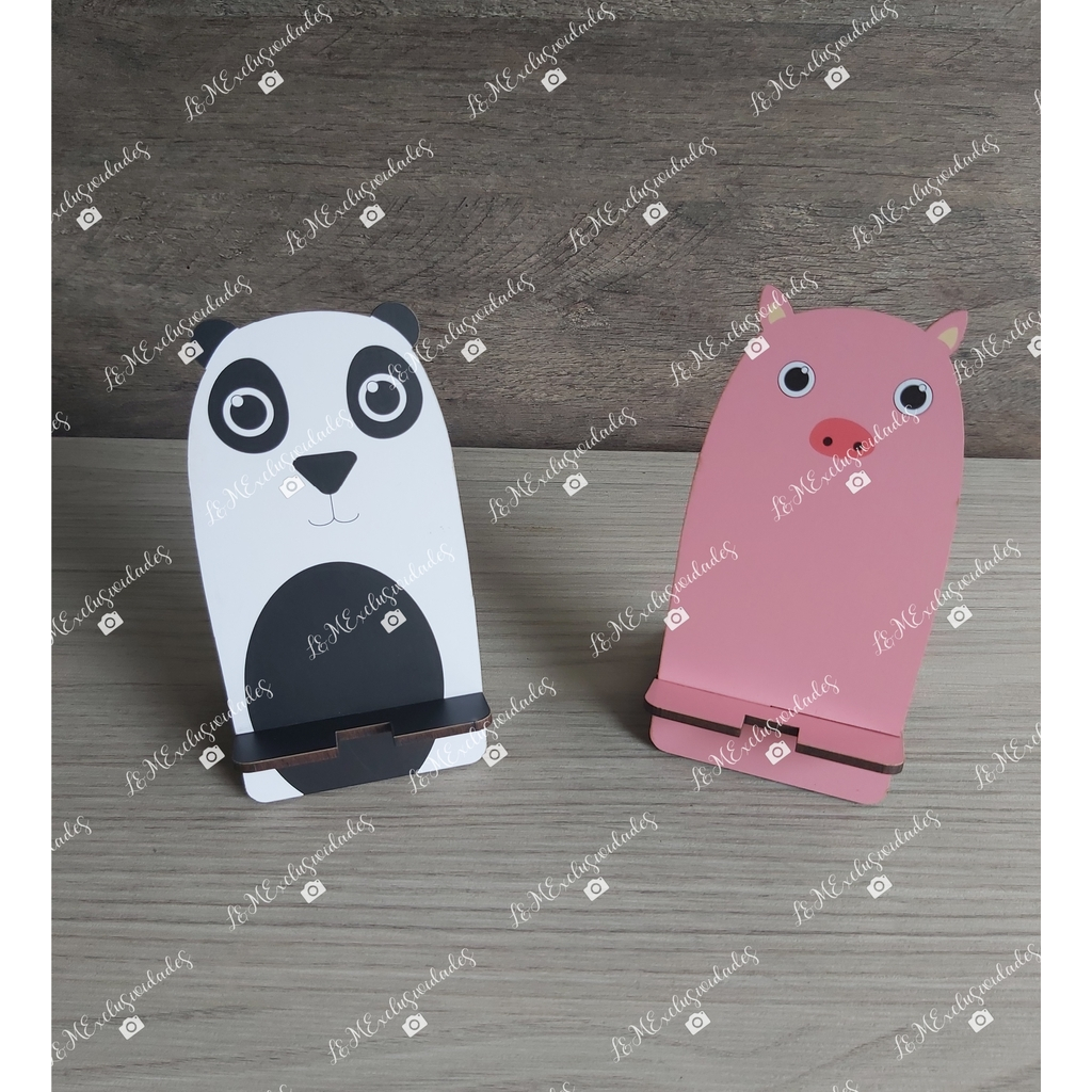 Suporte para Celular de Mesa Madeira MDF Porta Celular Panda Porquinho