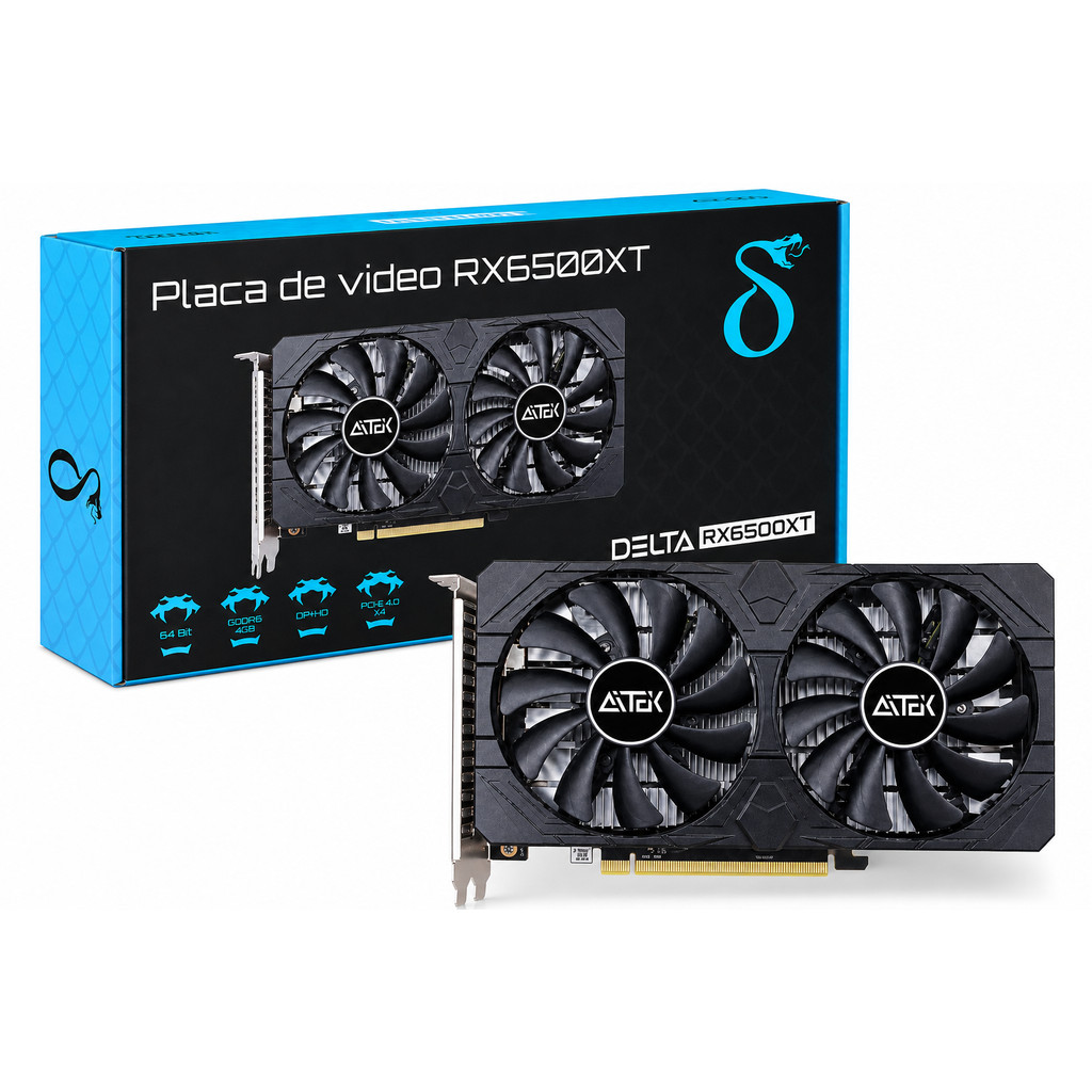 Placa De Vídeo Amd Radeon Rx 6500 Xt 4gb Gddr6 64bit Dp Hdmi Placa De Vídeo Amd Radeon Rx 6500 Xt 4gb Gddr6 64bit Dp Hdmi
