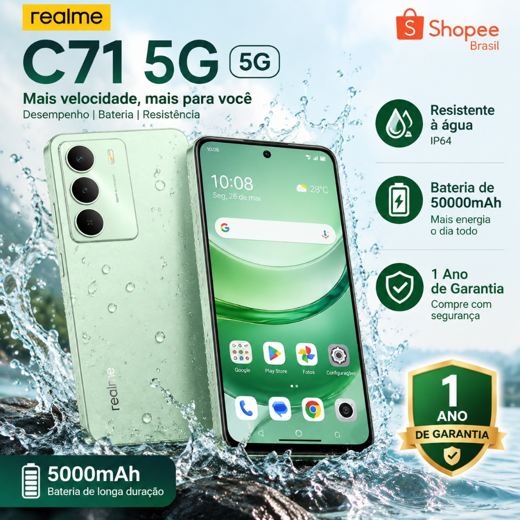 realme C71 5G 8+256GB Smartphone Celular Versão Global Bateria 5000mAh Câmera 50MP NFCTela 6,67 120Hz Preto realme C71 5G 8+256GB Smartphone Celular Versão Global Bateria 5000mAh Câmera 50MP NFCTela 6,67 120Hz Preto
