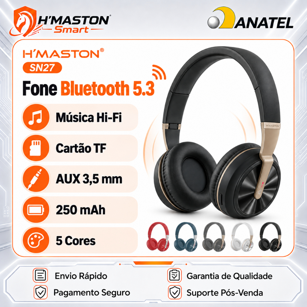 H'Maston SN27 Headphone Sem Fio Fone De Ouvido Com Microfone Fone De Ouvido Headphone Fone De Ouvido Gamer