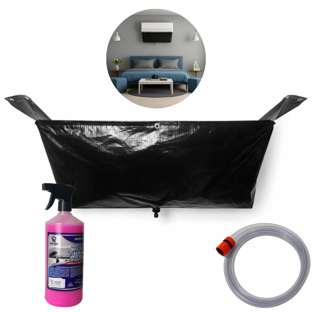 Bolsa Coletora Para Limpeza De Ar Condicionado Split 9 A 12 Mil Btus Preta + Aromatizador 1 Litro