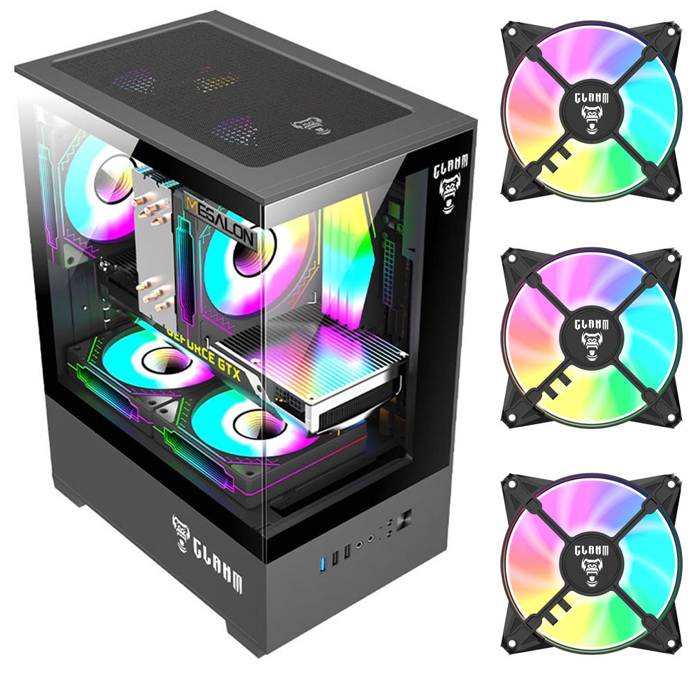 Gabinete Gamer CLANM Megalon Night ATX Micro-ATX Mini-ITX Vidro Temperado 3 Fans RGB USB 3.0 Gabinete Gamer CLANM Megalon Night ATX Micro-ATX Mini-ITX Vidro Temperado 3 Fans RGB USB 3.0