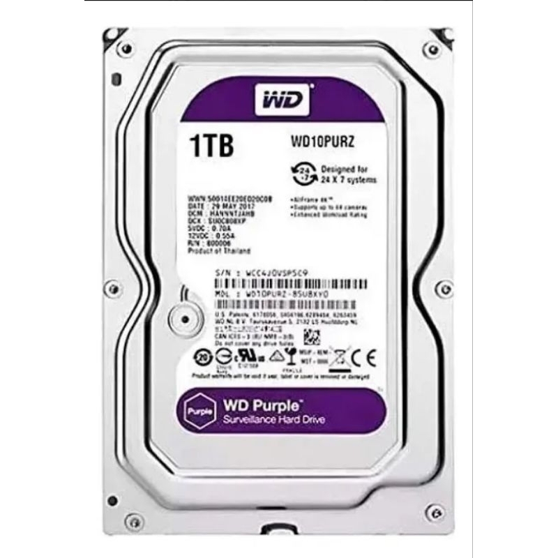 HD WD Purple 1TB SATA 3.5” Para DVR Intelbras/Multimarcas CFTV Vigilância 24/7 Novo c/ Garantia