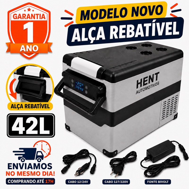 Geladeira Portátil 42L Quadrivolt 12v/24v 110v/220v Camping Caminhão Ônibus Van Lancha Motorhome Pesca