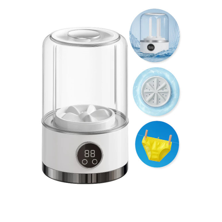 Mini Máquina de Lavar 1000ml Compacta Recarregável para Peças Íntimas Roupas Leves Meias e Bebê Portátil