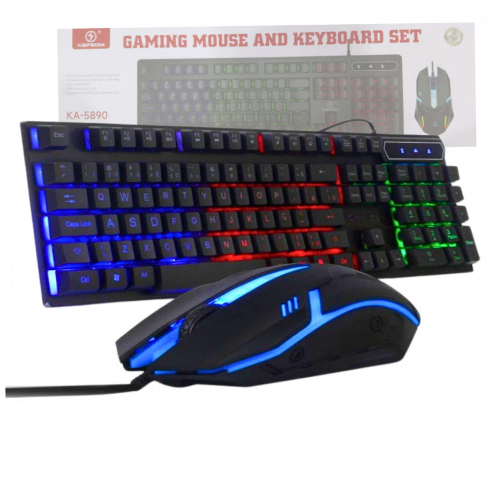 Kit Gamer Teclado Semi Mecânico RGB LED ABNT2 + Mouse Gamer Ergonômico PC Notebook Kit Gamer Teclado Semi Mecânico RGB LED ABNT2 + Mouse Gamer Ergonômico PC Notebook