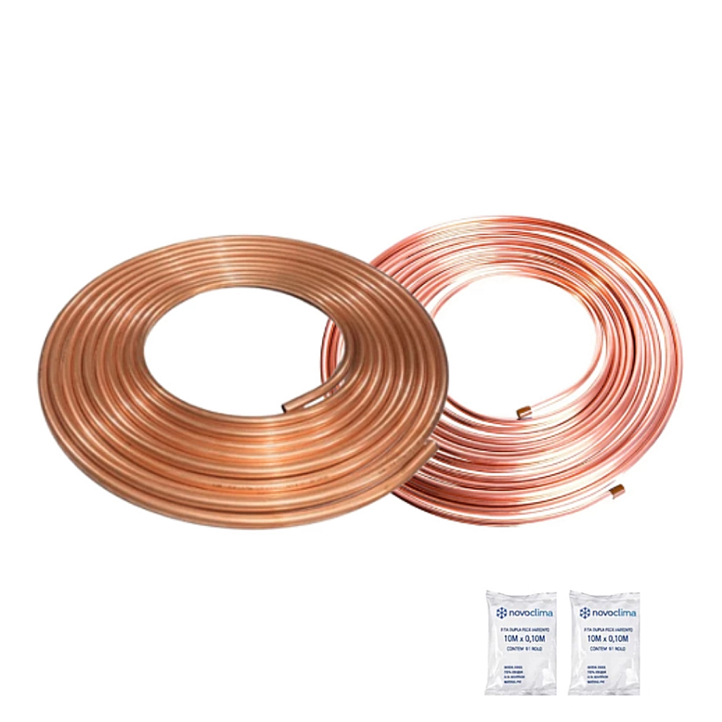 Kit Tubo Cobre 1/4 e 3/8 15 Metros Eluma ou Termomecânica + Fita PVC Instalação Refrigeração Ar Condicionado Split