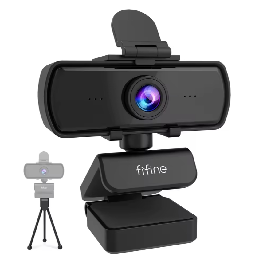 Webcam FIFINE K420 1440p 2K com Microfone Integrado e Tripé para PC | Streaming, Videoconferência e Chamadas de Vídeo