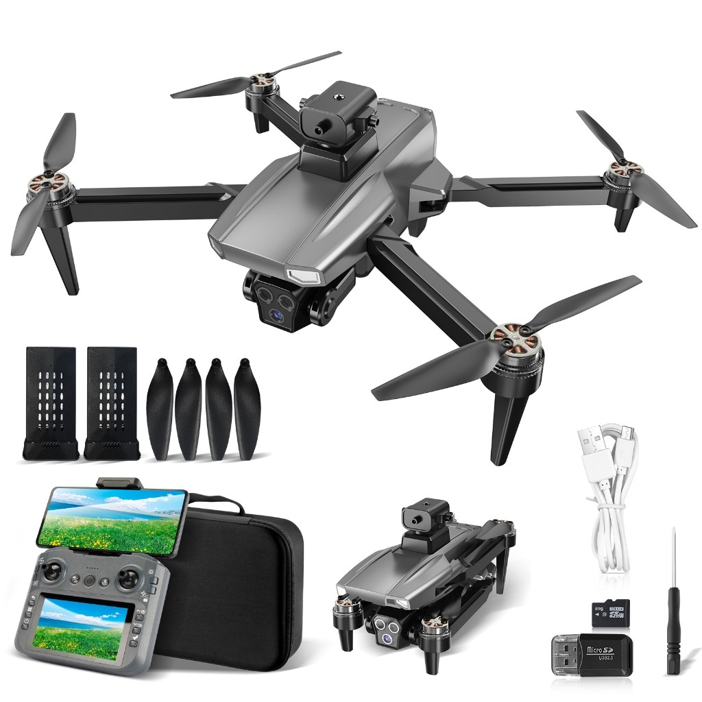 Drone Com Tela, Câmera HD – Motor Brushless, Evita Obstáculos, Dobrável Com 2 Baterias