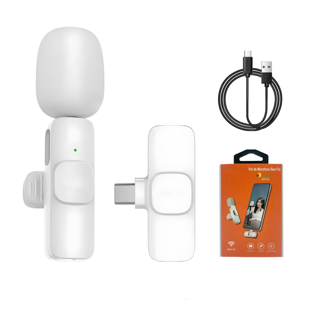 Microfone de Lapela Sem Fio USB Tipo C para Android Vlog Podcast Live TikTok YouTube Gravação Áudio Profissional