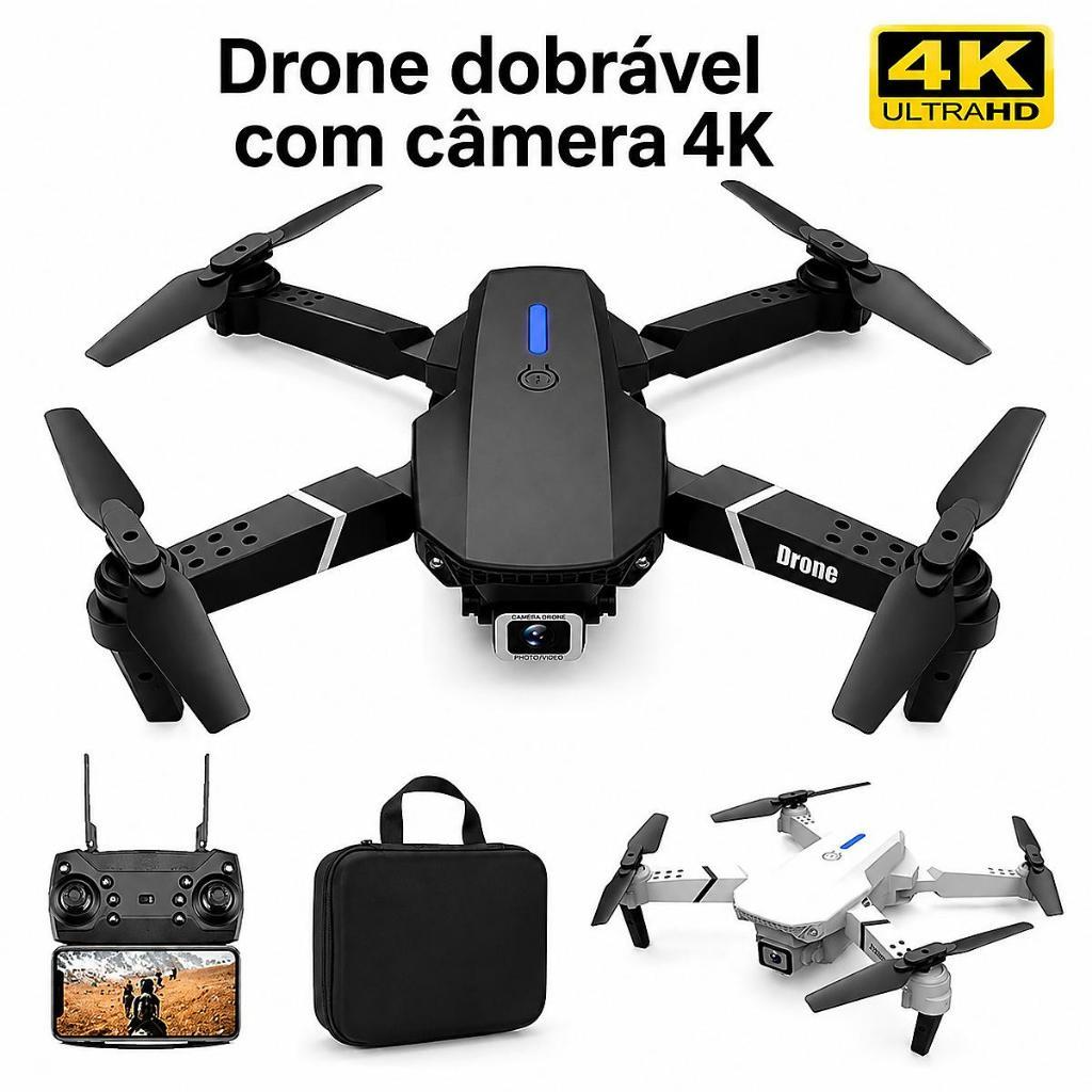 Drone E88 Dual Camera 4K Com 1 Bateria WI-FI PRETO NOVO