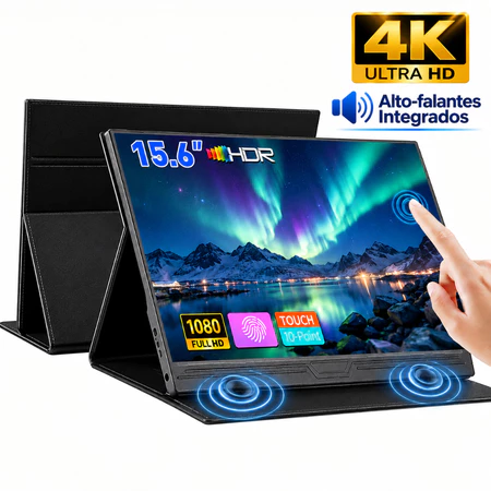 Monitor Portátil Gamer 15.6'' Full HD 60Hz IPS Compatível 4K Preto Para Trabalho E Jogos