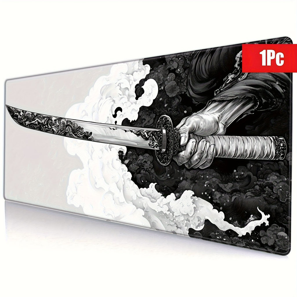 Mouse Pad Gamer Longo Espada Japonesa Samurai Arte Tinta, Mouse Pad Antiderrapante para Teclado e Mouse Setup PC