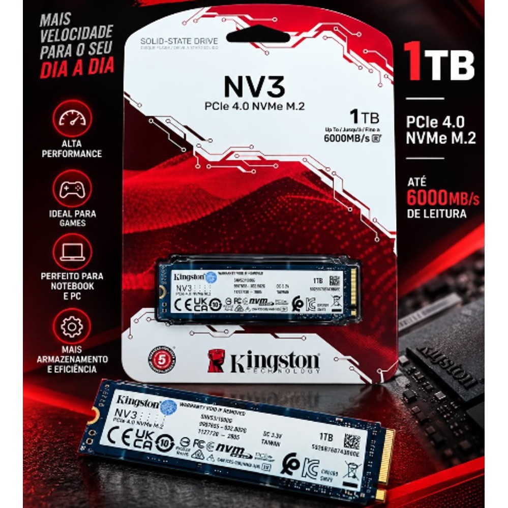 SSD Kingston 1TB M2 NV3 PCle 4.0 Nvme 6000MB/s Azul