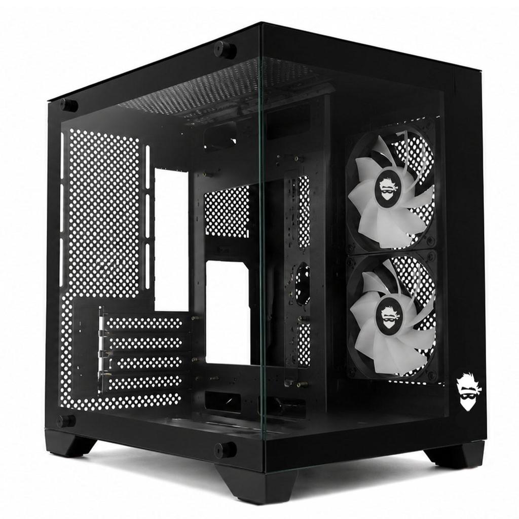 Gabinete Gamer Ninja Akyra X2, Mid Tower, Vidro Temperado, M-ATX, Com 2 Fans, Sem Fonte, Preto