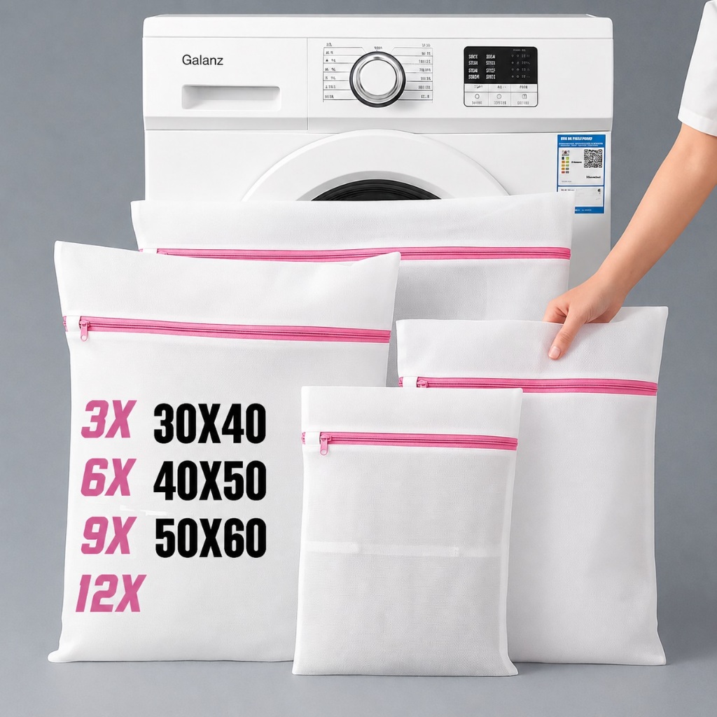 Kit Sacos Lava Roupa Facil Para Máquina de Lavar Delicadas Íntimas Organizador de Roupas Ziper Rosa