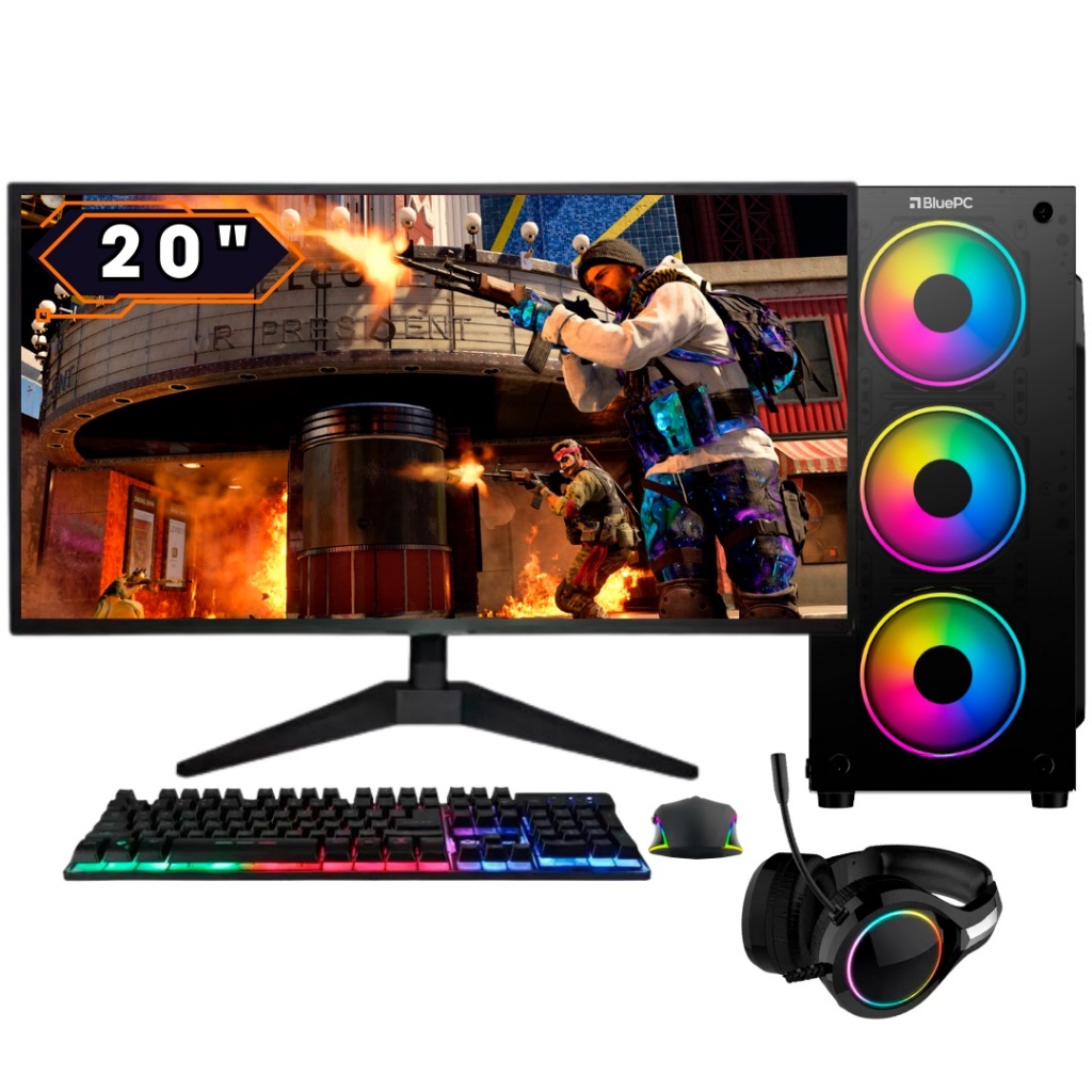 PC Gamer BluePC FIRE Ryzen 7 5700G, 16GB, Radeon VEGA, SSD 256GB, 500W, Monitor 20" - PG2E-1025FI
