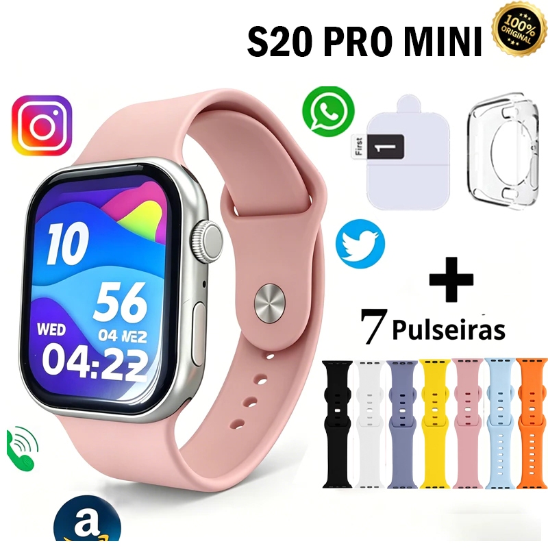 Relógio Smartwatch S20 PRO MINI 38MM Série 10 Bluetooth Call Cardíaca Monitoramento NFC GPS Chat GPT Esportivo Smartwat