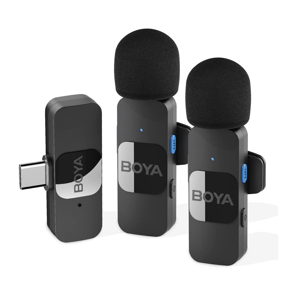 Microfone de Lapela Boya By-v20 p/Android Porta Usb C Preto