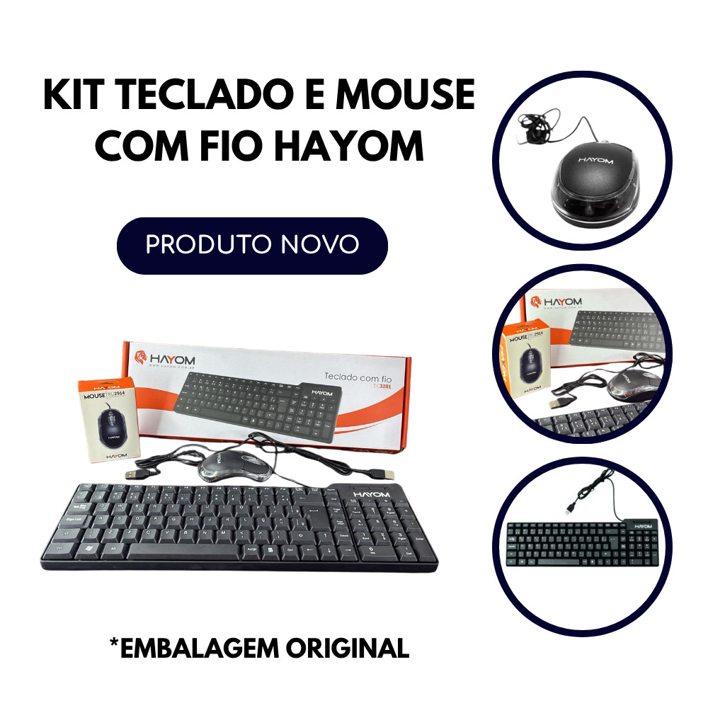 KIT TECLADO E MOUSE COM FIO HAYOM