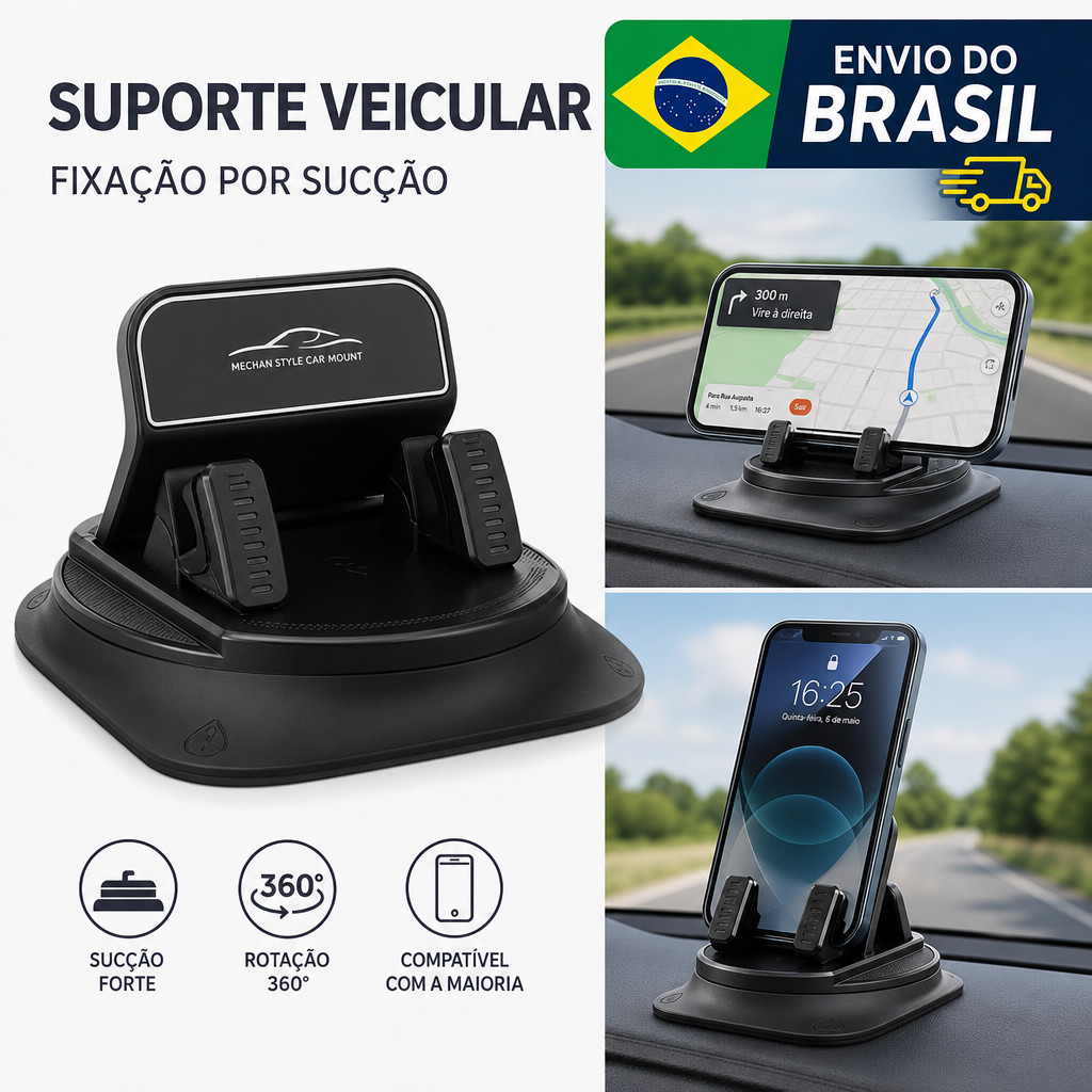Suporte de celular para painel de carro, giratório 360°, ventosa, universal para smartphone