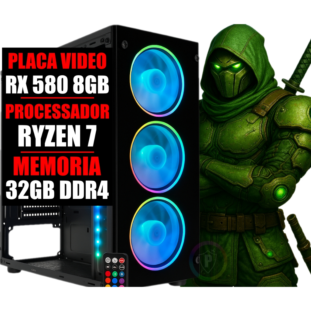 Pc Gamer Ddr4 Ryzen 7 / Placa Video Rx 580 8gb / 32GB Ram / Ssd 480gb