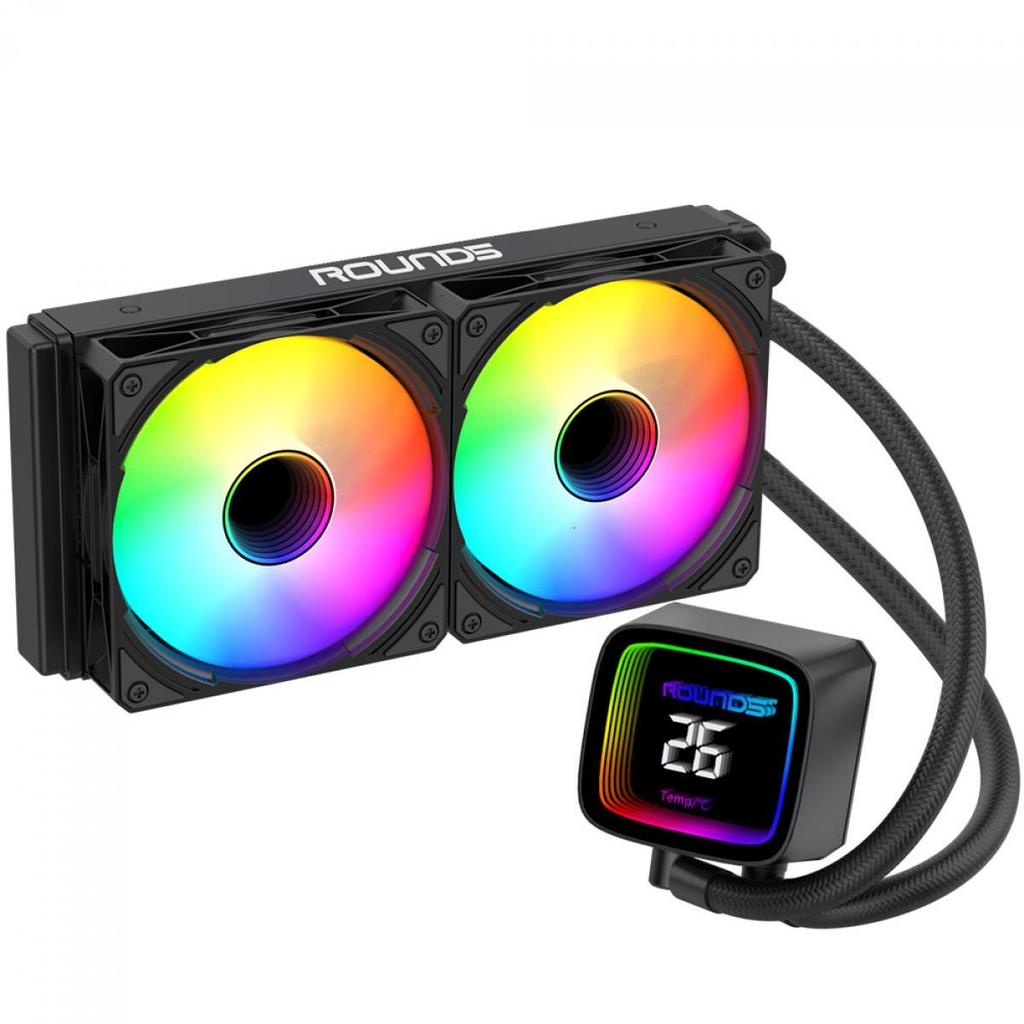 Water Cooler Round5 Boreah Black, ARGB, 240mm,Display, Intel-AMD, PWM, Preto, R5-WC-BOREAH-240B-2234