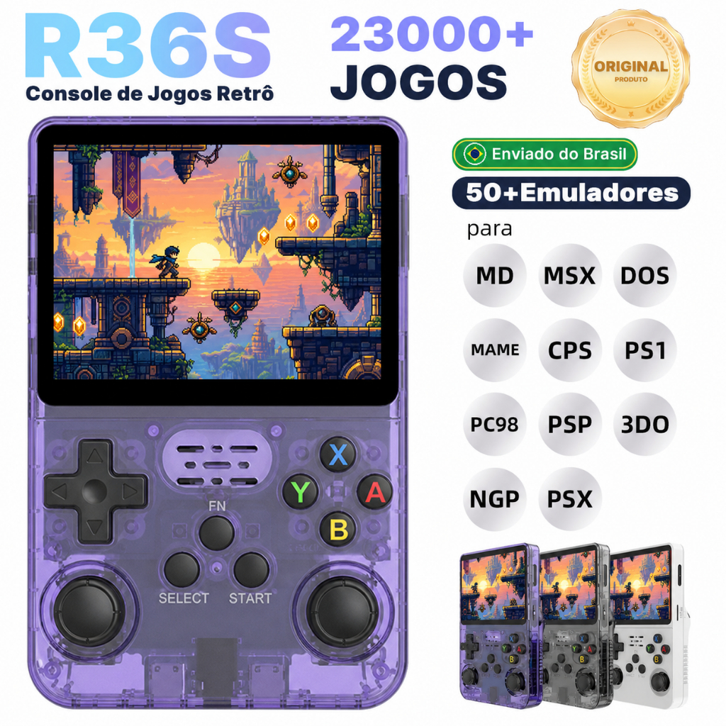 【Original 】Console Portátil R36S 128GB Videogame Retrô 3.5 IPS 23000+ Jogos 50+ Emuladores Para PS1/N64/GBA Presente 【Original 】Console Portátil R36S 128GB Videogame Retrô 3.5 IPS 23000+ Jogos 50+ Emuladores Para PS1/N64/GBA Presente