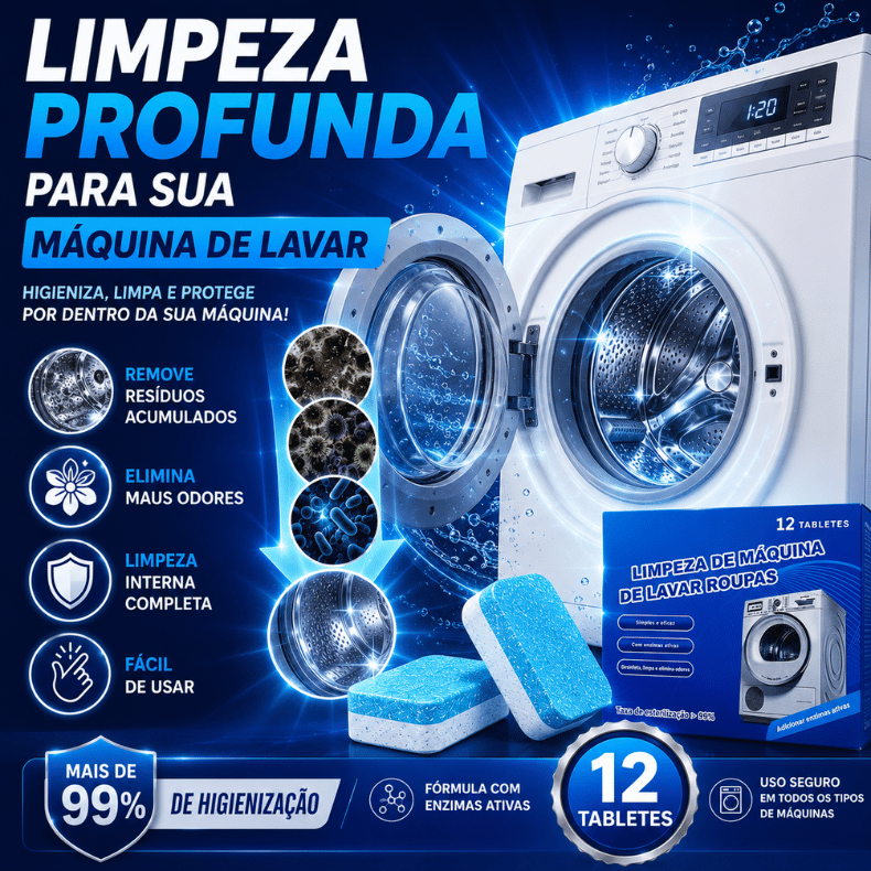 Limpa Máquina de Lavar Roupas com 12 Tabletes Efervescentes | ReLimpa Máquina de Lavar Roupas com 12 Tabletes Efervescen