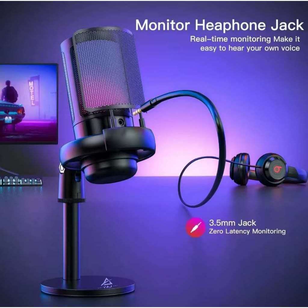 Microfone condensador RGB com entrada USB para fone de ouvido para transmissão ao vivo de jogos Lay-1070R Microfone condensador RGB com entrada USB para fone de ouvido para transmissão ao vivo de jogos Lay-1070R