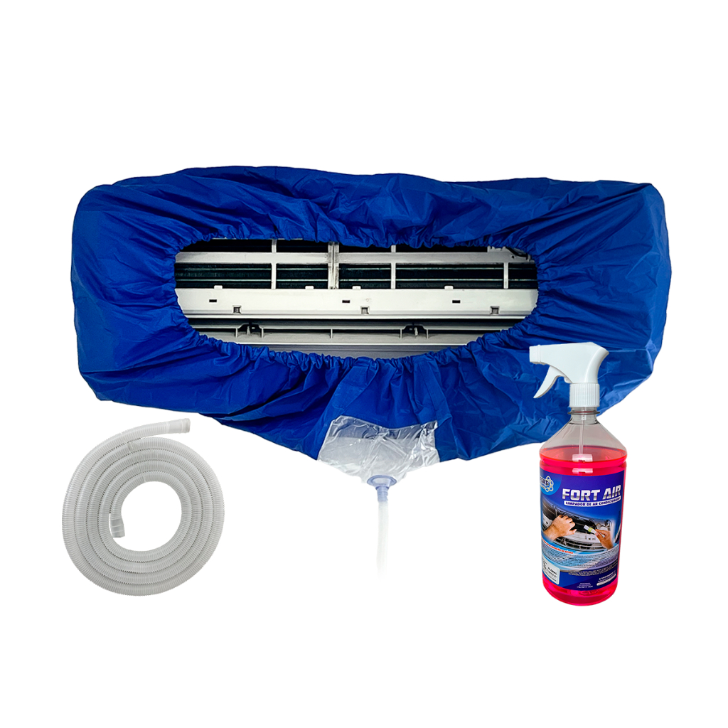 Kit Limpeza Para Ar Condicionado Split Até 36 Mil BTUS Bolsa Coletora + Bactericida 1 Litro