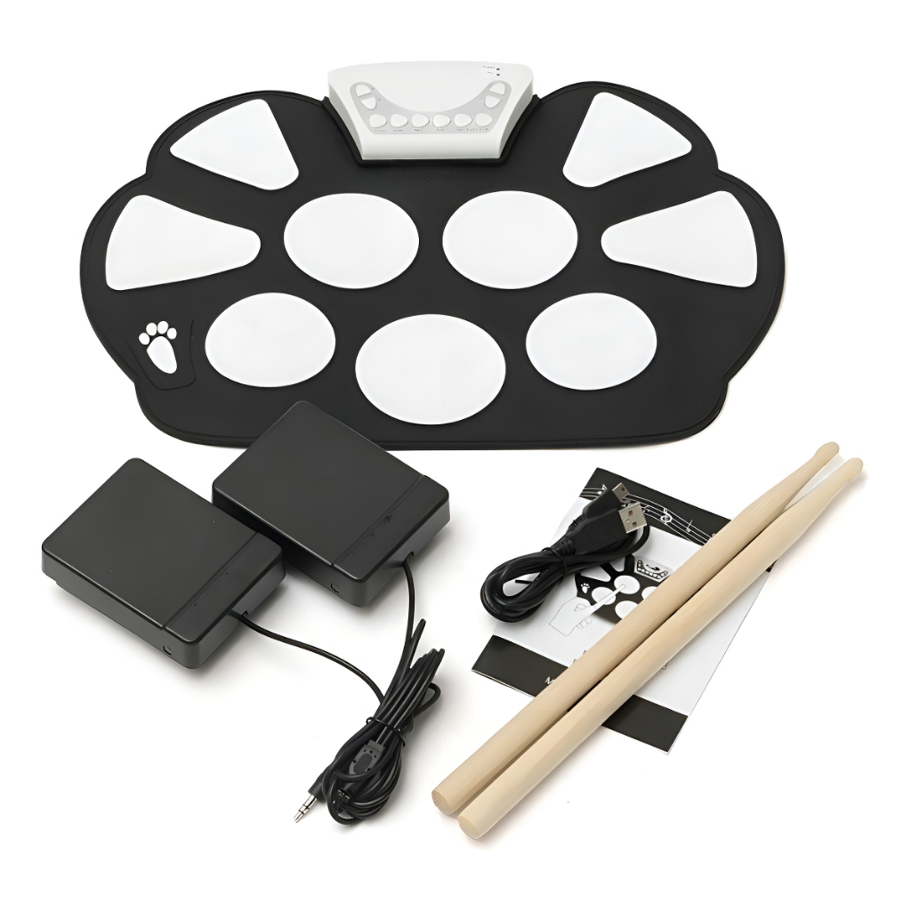 Bateria Eletrônica Musical Drum Dobrável Silicone 2 Pedais Cor Preto Bateria Eletrônica Musical Drum Dobrável Silicone 2 Pedais Cor Preto