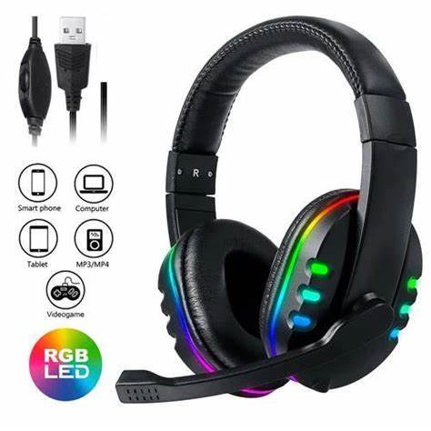 Fone Headset Gamer Profissional com Microfone e Luz LED RGB