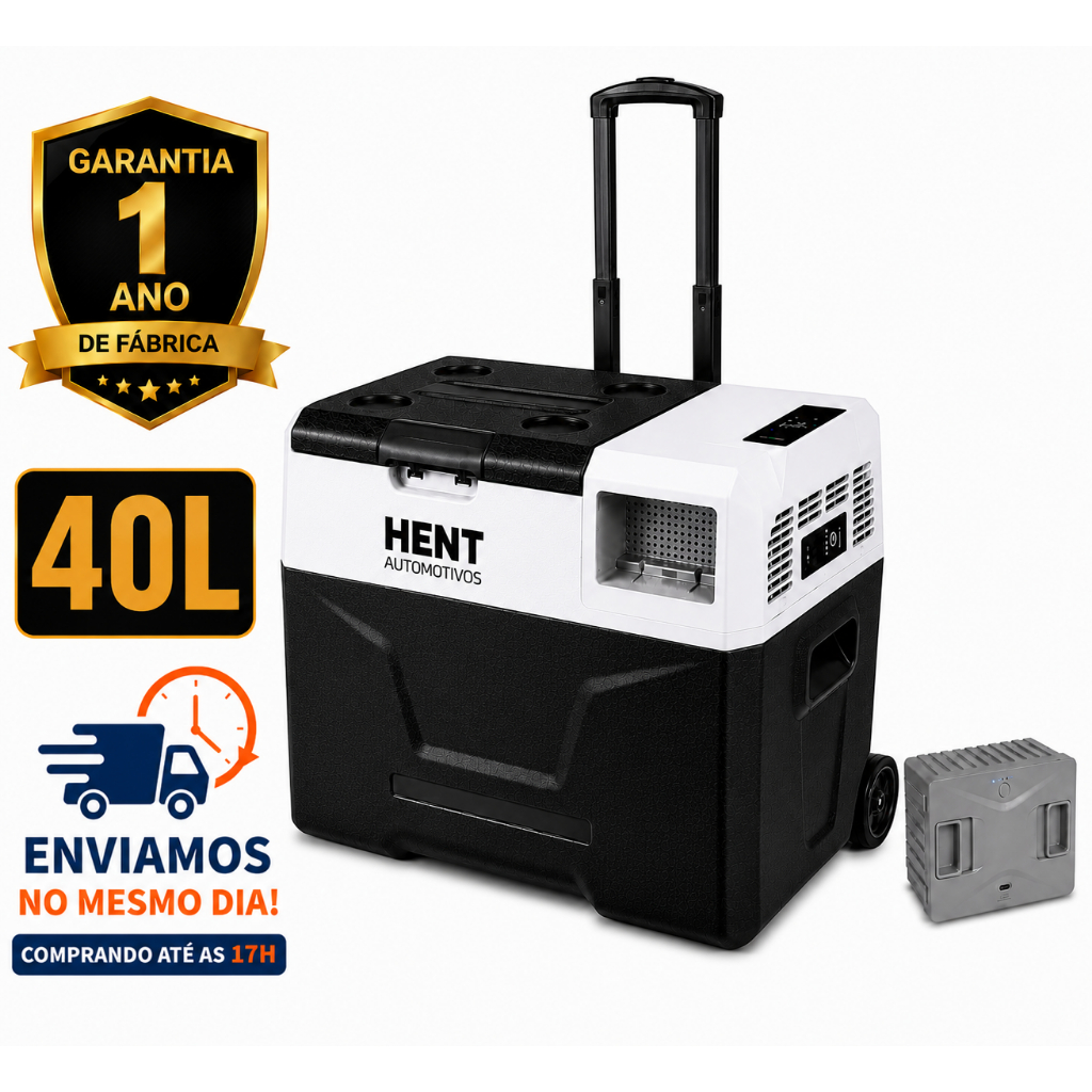Geladeira Portátil 40L Quadrivolt com Bateria Rodinhas Puxador Camping Caminhao Geladeira Portátil 40L Quadrivolt com Bateria Rodinhas Puxador Camping Caminhao