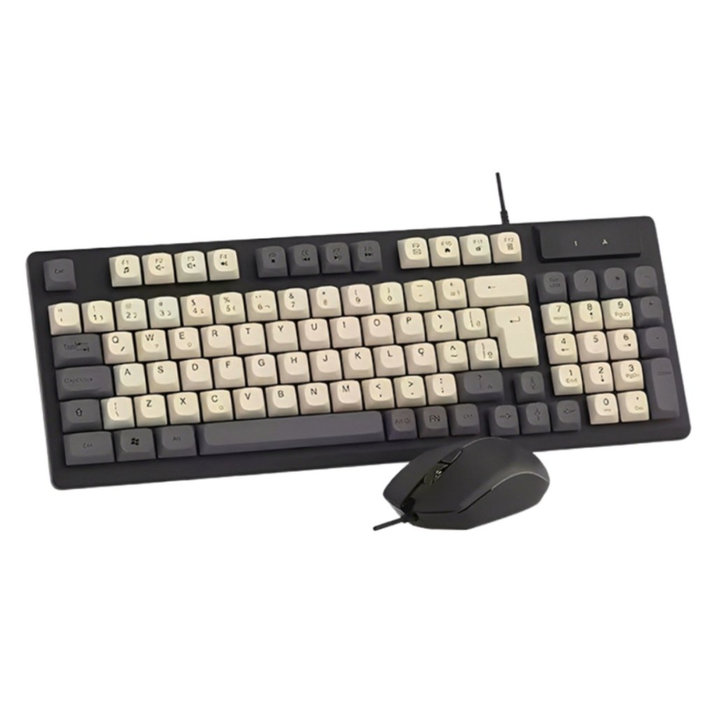 Kit Gamer Teclado Semi Mecânico e Mouse 1200 DPI para PC e Notebook Combo para Jogos e Trabalho Preto e Branco