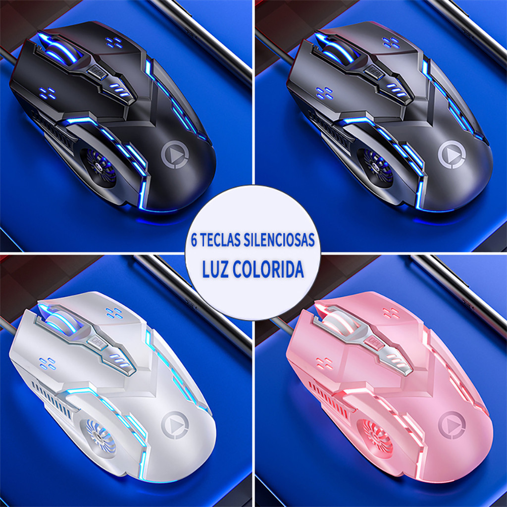 Mouse Gamer para Jogos e Escritório com Toque Mecânico com Fio 6 Botões Silencioso 7 Cores RGB Alta Precisão PC Notebook