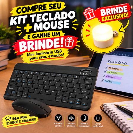 Kit Teclado e Mouse sem fio para Tablet + Brinde